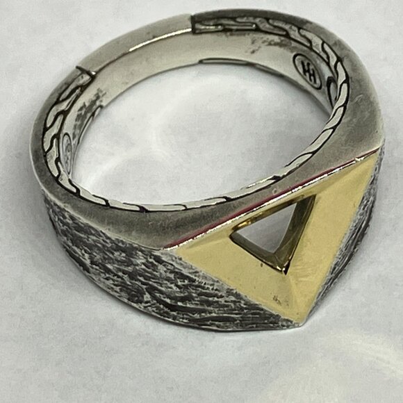 JOHN HARDY Reticulated Tiga Signet Ring 18K Yellow Gold Sterling Silver Size 11 - Picture 4 of 12
